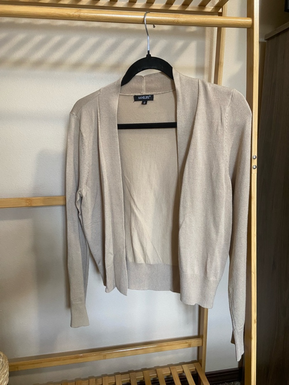 Aamilife Lightweight Open-Front Cardigan in Beige Taupe